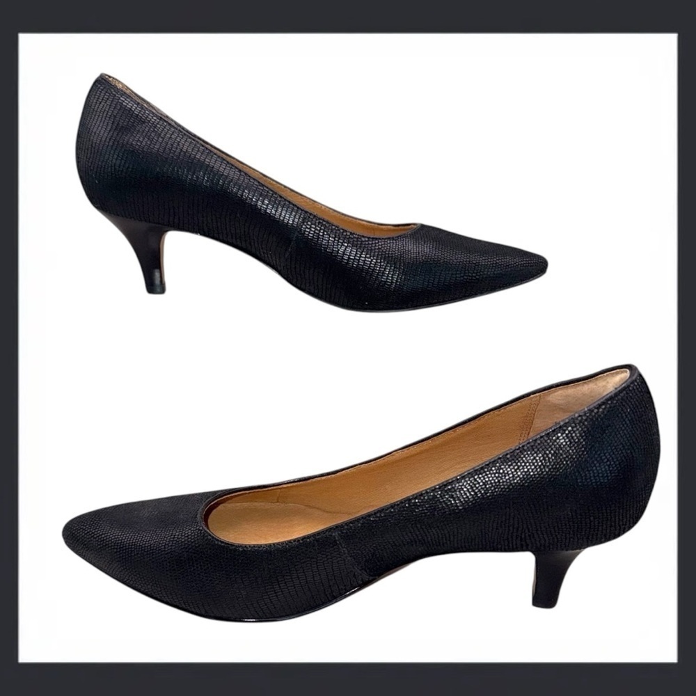 INDIGO BY CLARKS Sage Copper Comfort Heels - Women’s 9.5M Black Lizard Suede - Picture 8 of 10